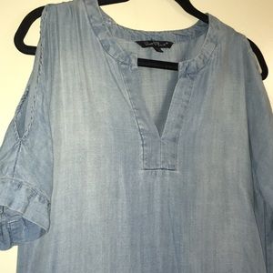 Chambray cutout pocket dress